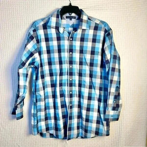 Tommy Hilfiger Plaid Check Shirt Sz 17- 32/33 Long Sleeve Button Up 100% Cotton
